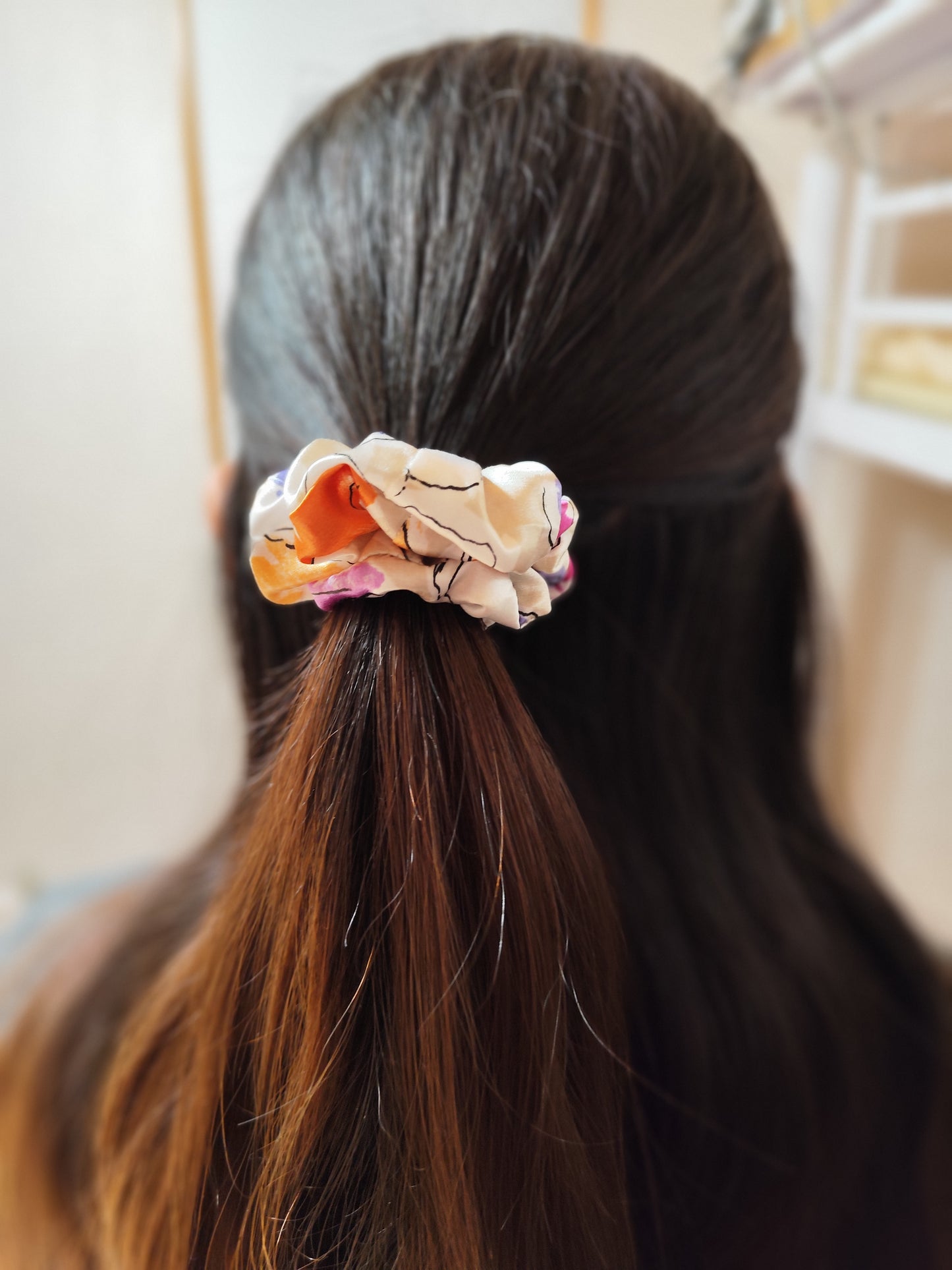 シルクコットン　花柄シュシュ　小A