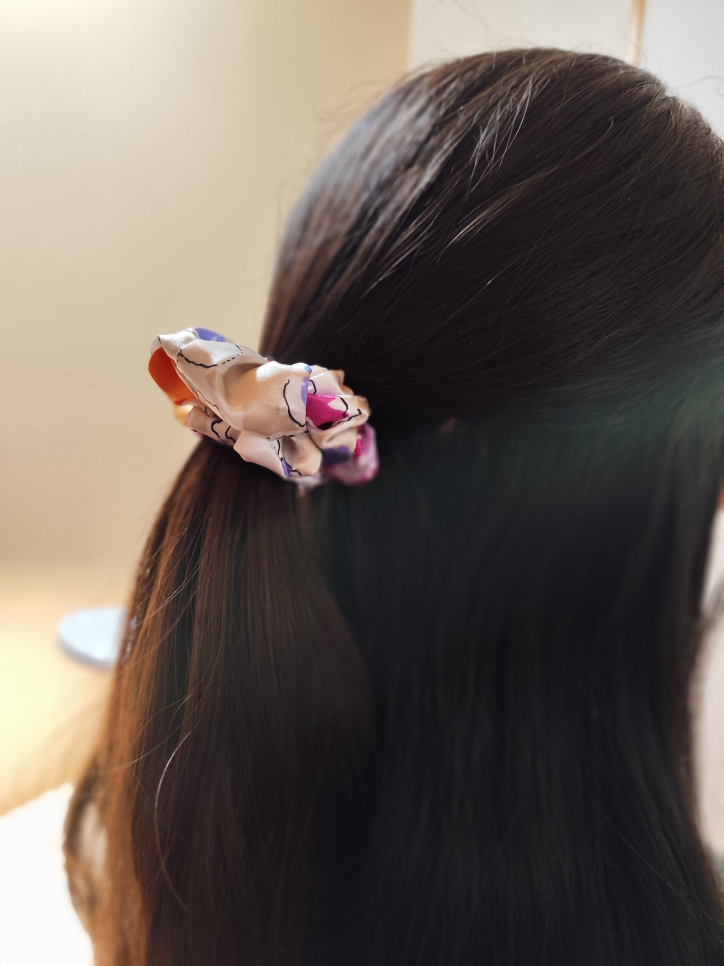 シルクコットン　花柄シュシュ　小A