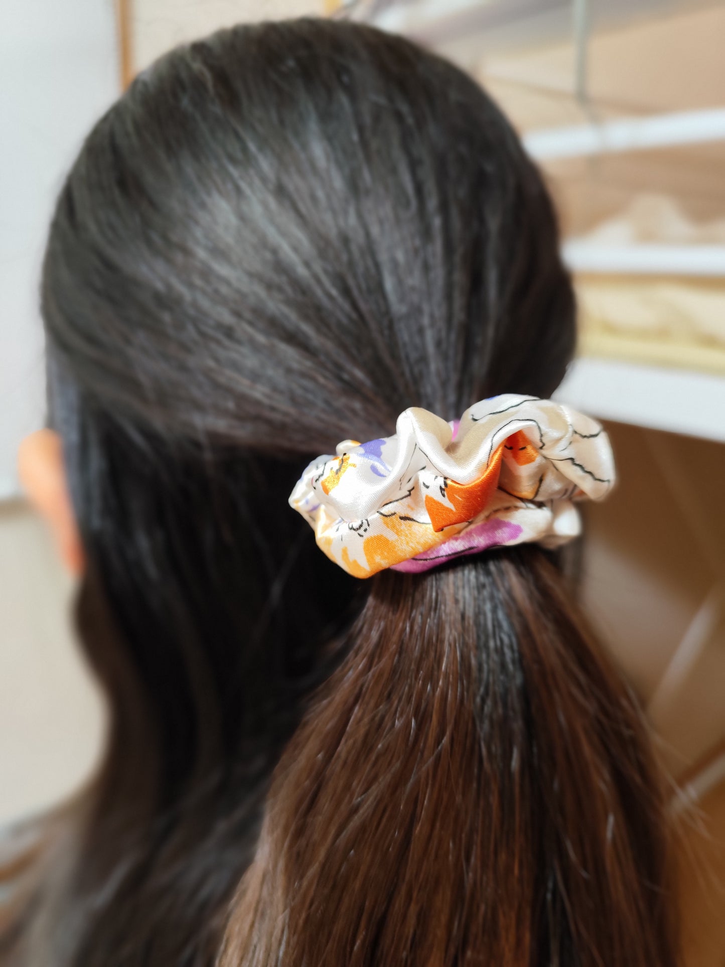 シルクコットン　花柄シュシュ　小A