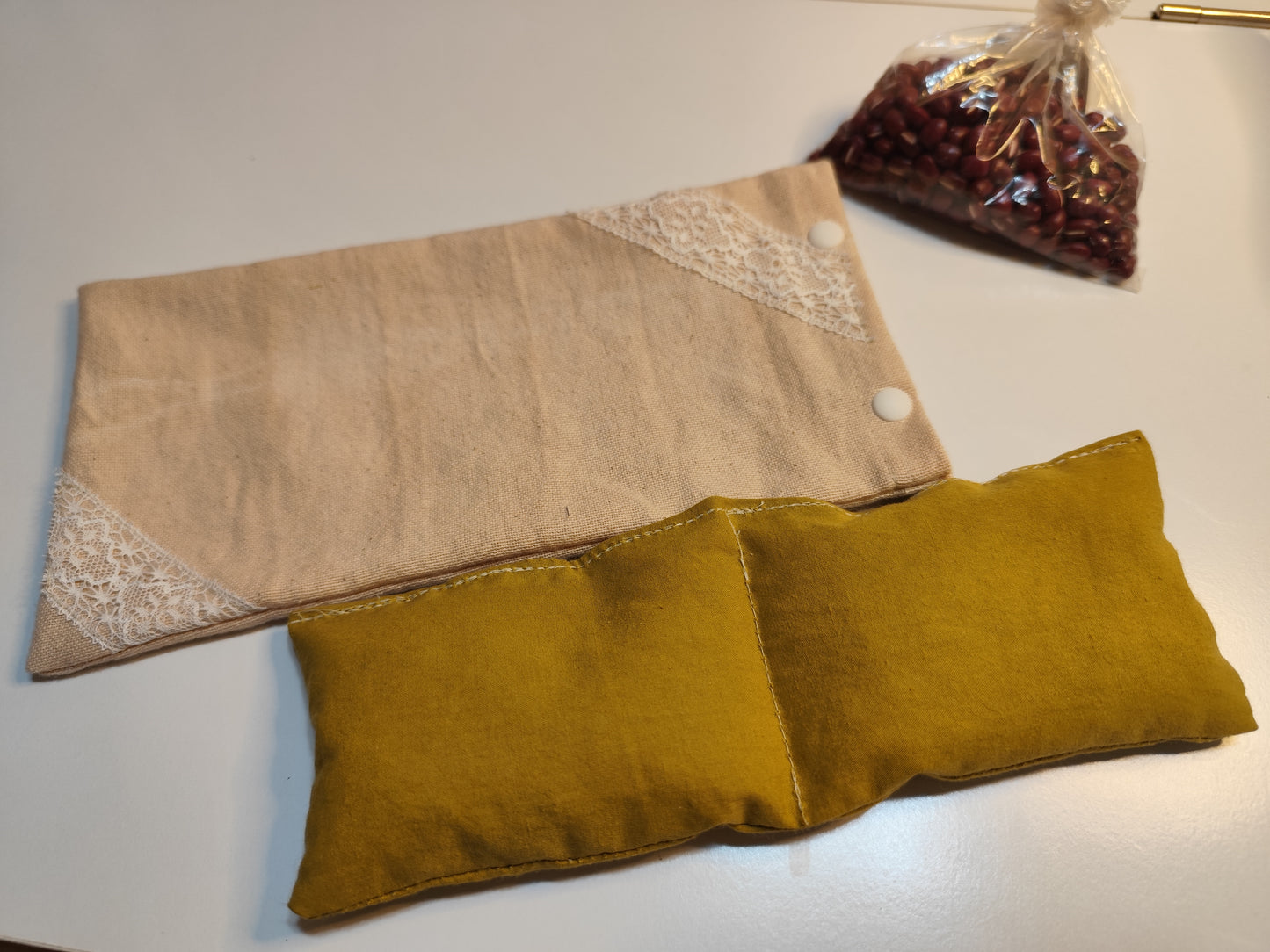 オーガニックコットン×無農薬びわの葉草木染め×国産無農薬小豆　ホットアイマスク